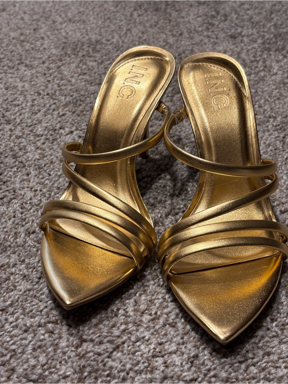INC International Concepts Metallic Gold Strappy Pointed-Toe Heels
